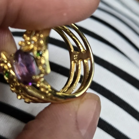 Amethyst cushion cut 5k & chrome diopside sterling & gold ring sz6.5 - Picture 8 of 8